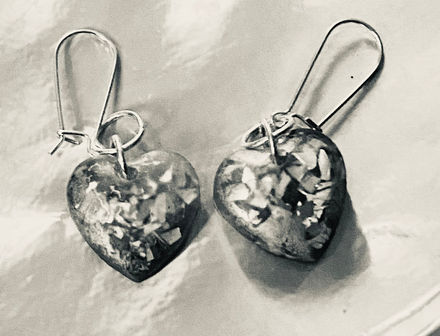 Handmade Resin Heart Wire Earrings w/Silver Plated Wires & Findings