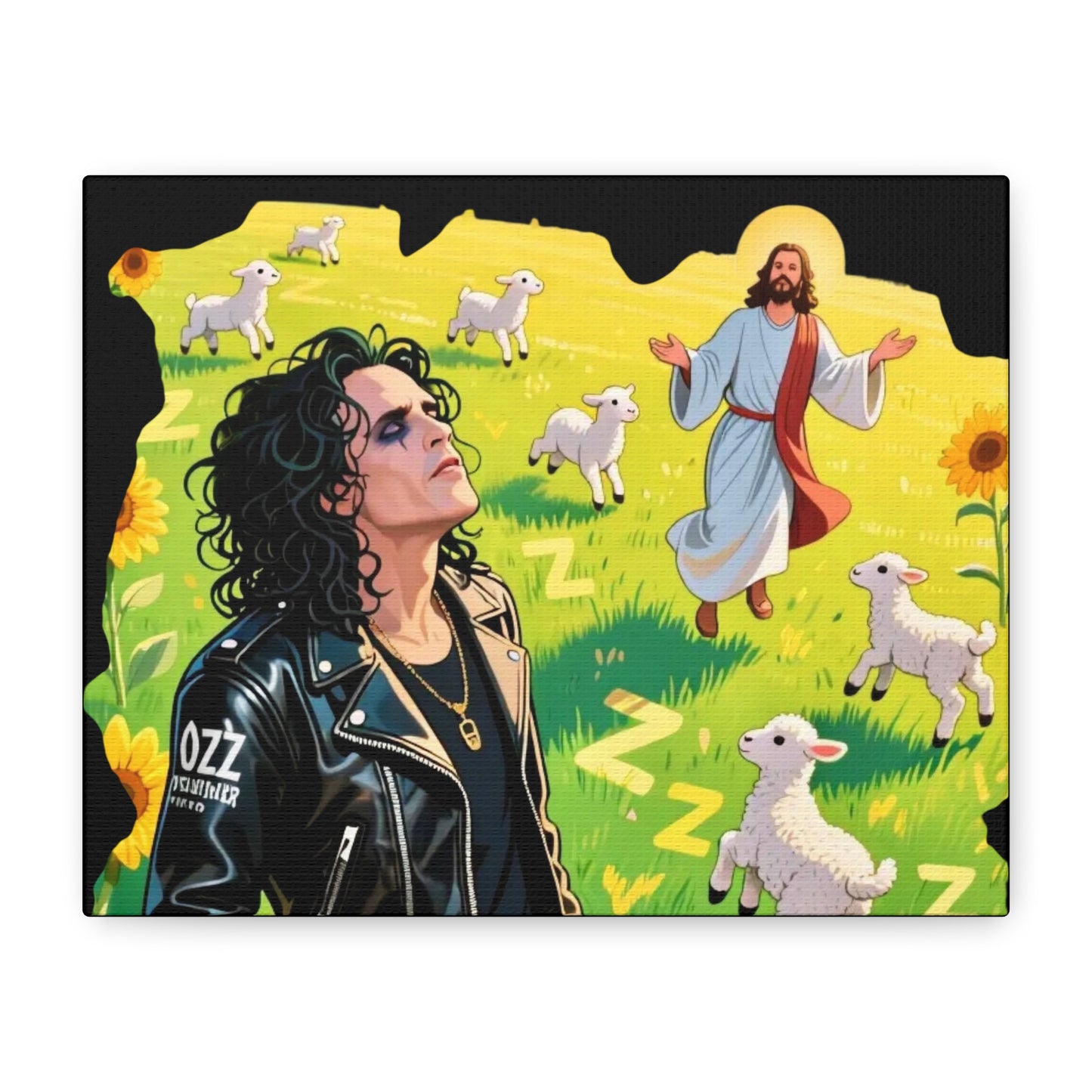Canvas Wall Art with Vibrant Jesus and Sheep Design,