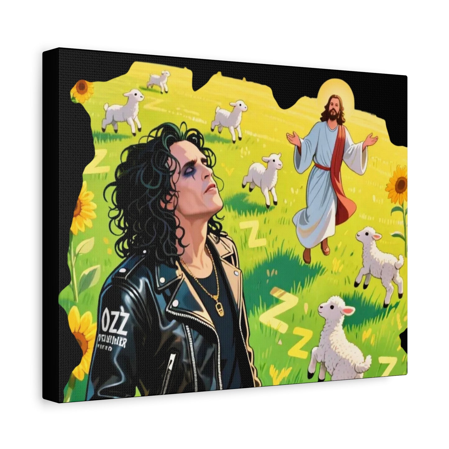 Canvas Wall Art with Vibrant Jesus and Sheep Design,