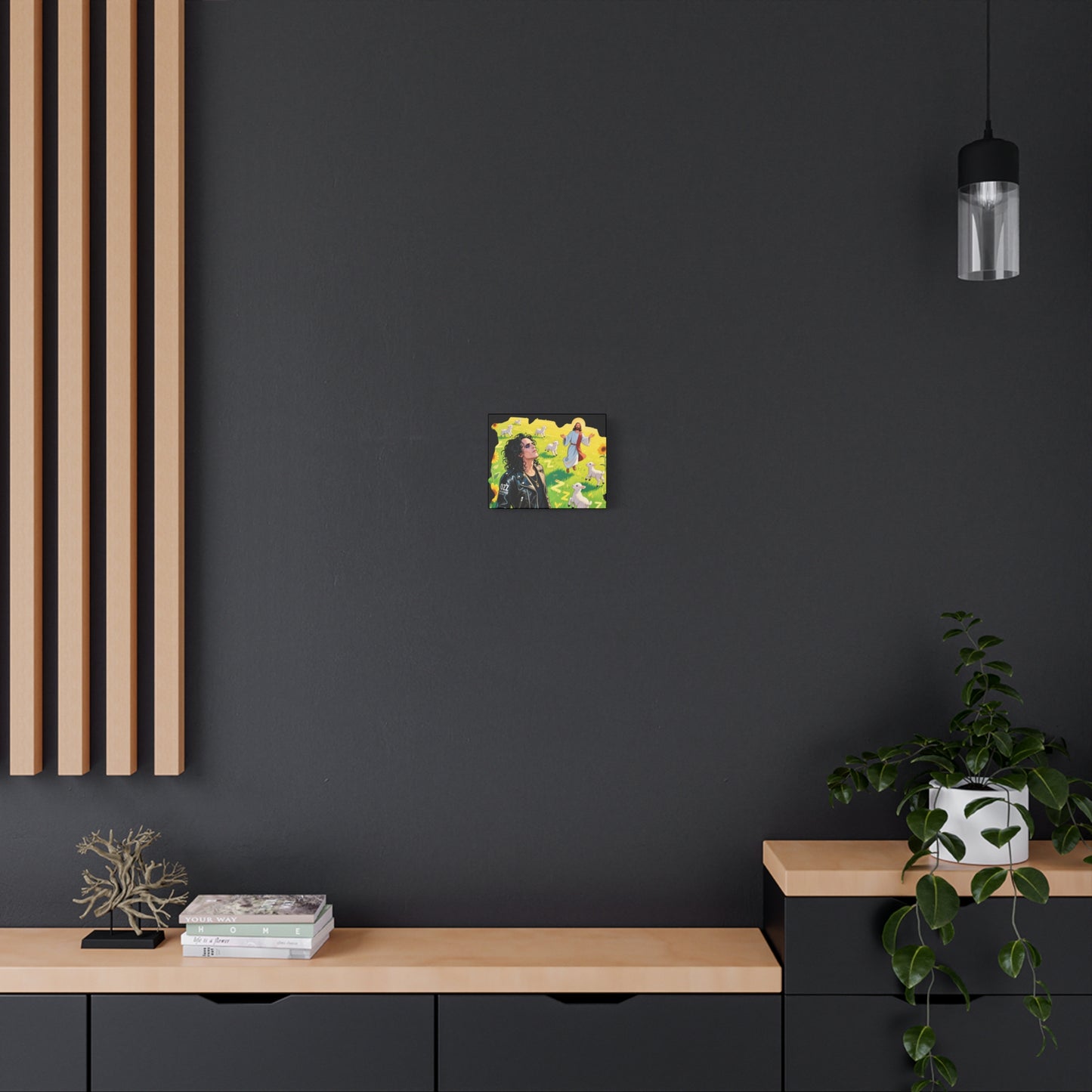 Canvas Wall Art with Vibrant Jesus and Sheep Design,