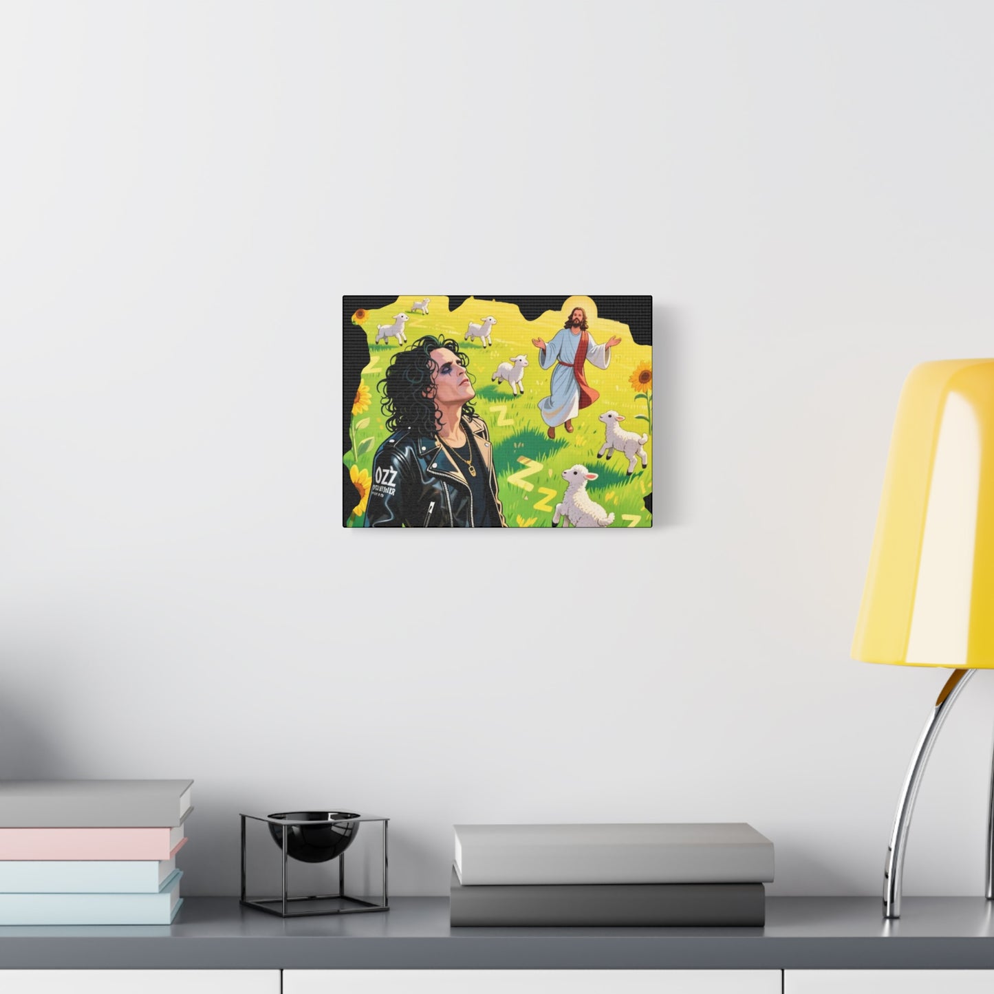 Canvas Wall Art with Vibrant Jesus and Sheep Design,
