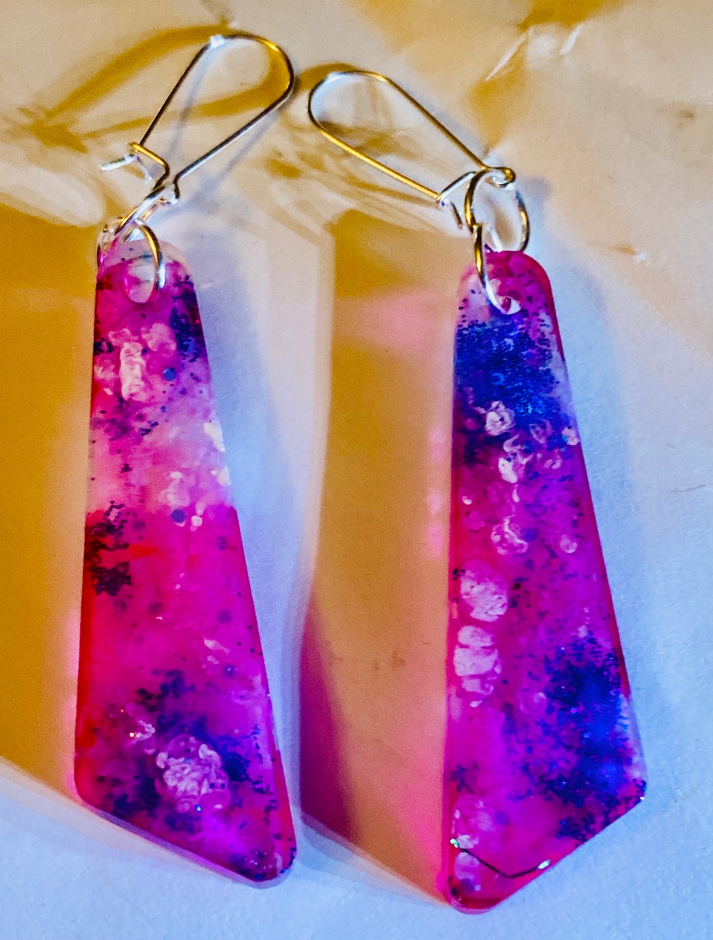 Silver-Plated Wired, Handmade Resin Earrings