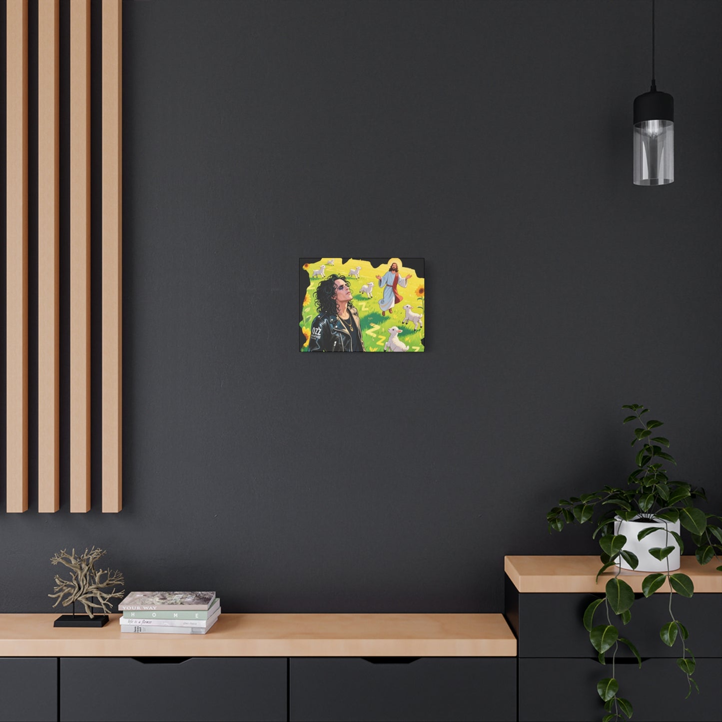 Canvas Wall Art with Vibrant Jesus and Sheep Design,
