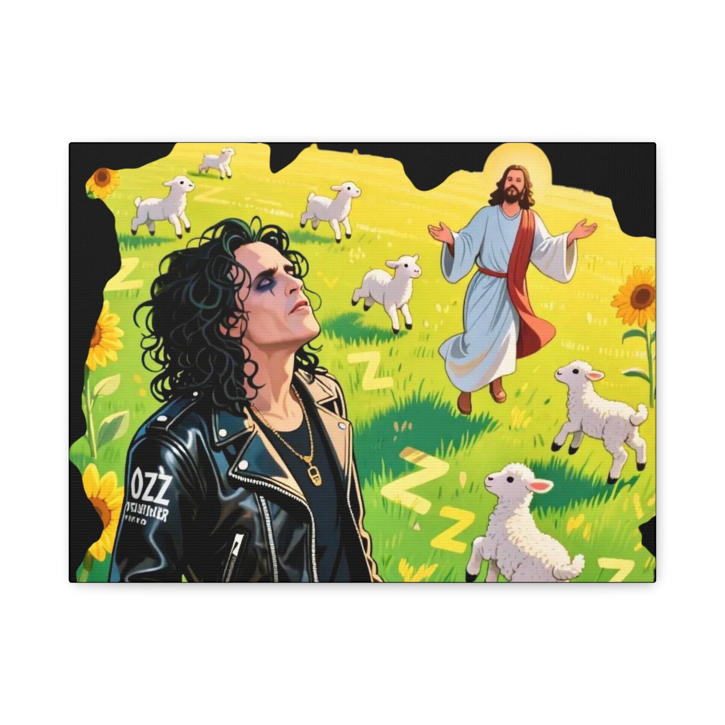 Canvas Wall Art with Vibrant Jesus and Sheep Design,