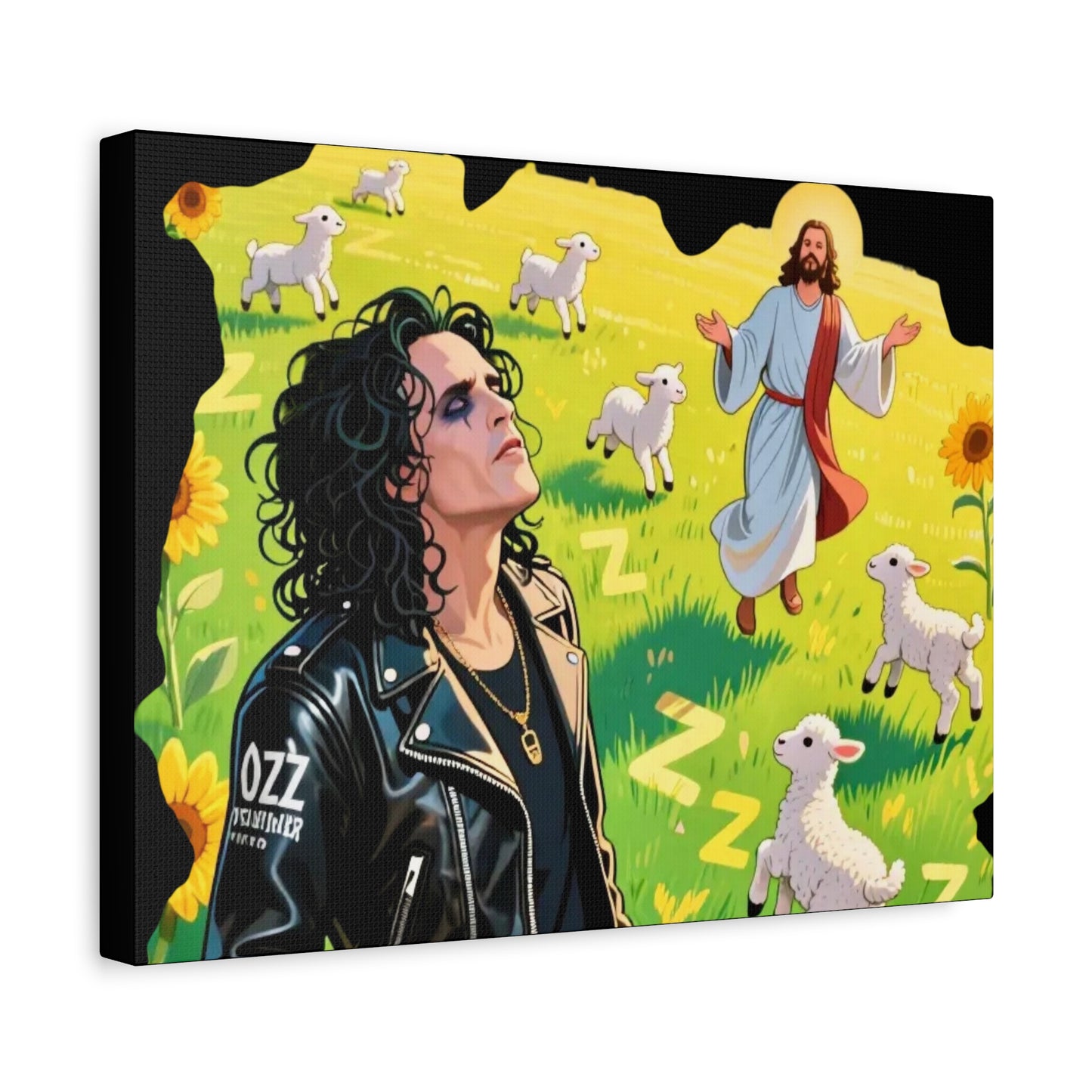 Canvas Wall Art with Vibrant Jesus and Sheep Design,