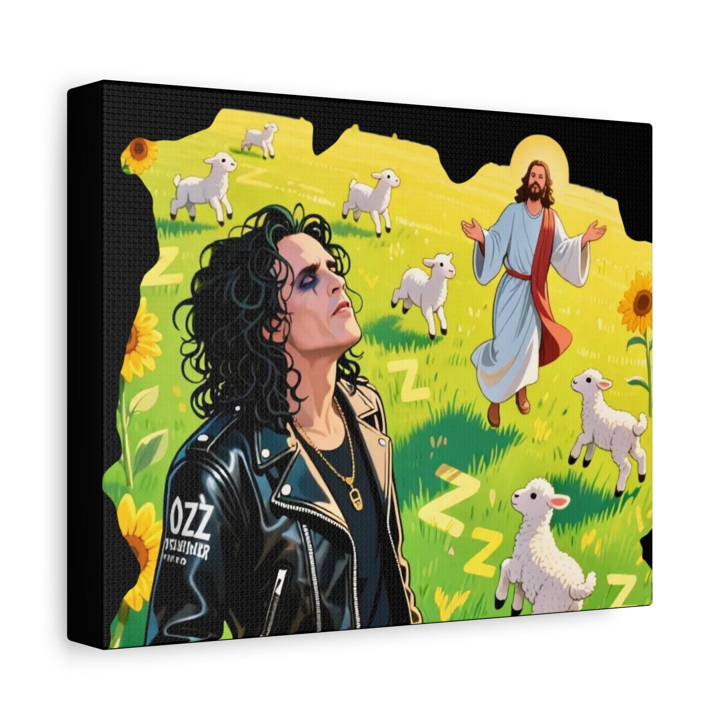 Canvas Wall Art with Vibrant Jesus and Sheep Design,