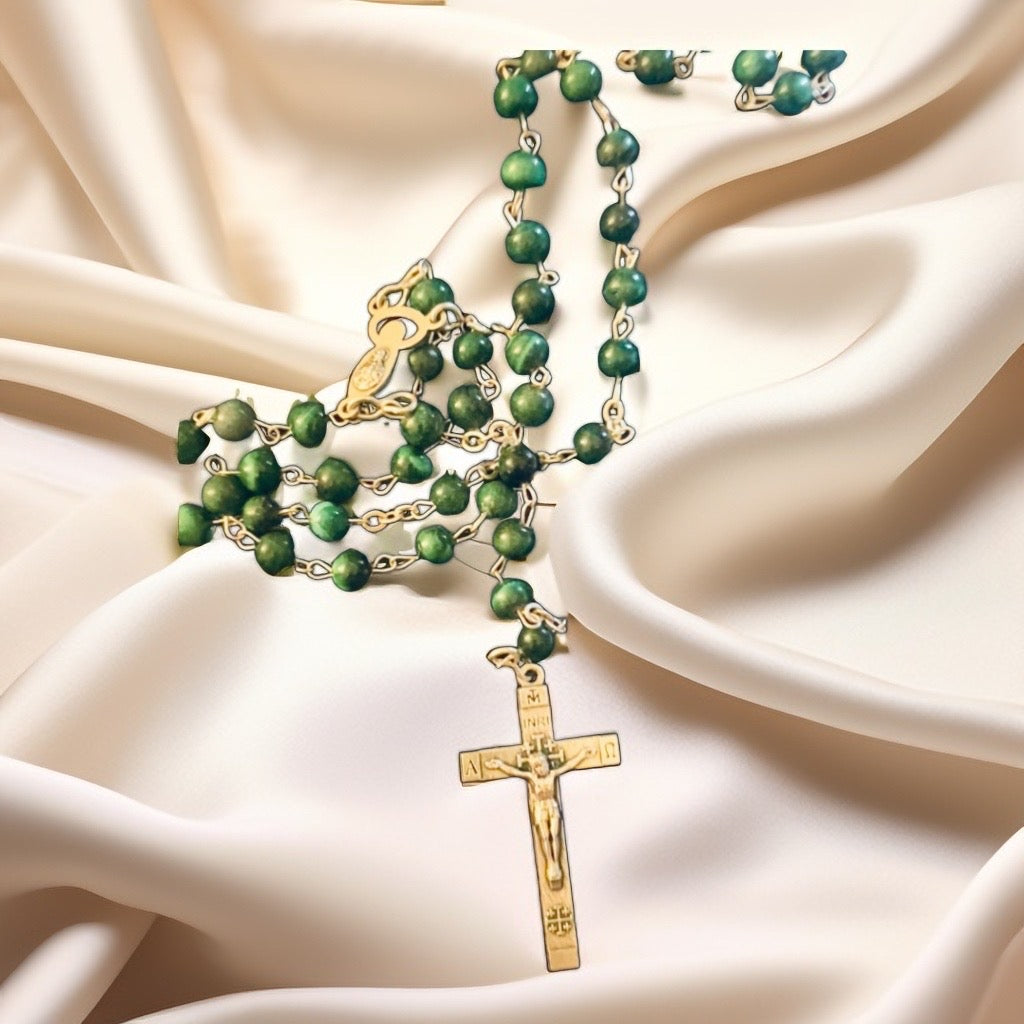 Vintage Sterling Silver, Malachite Jerusalem Rosary Necklace
