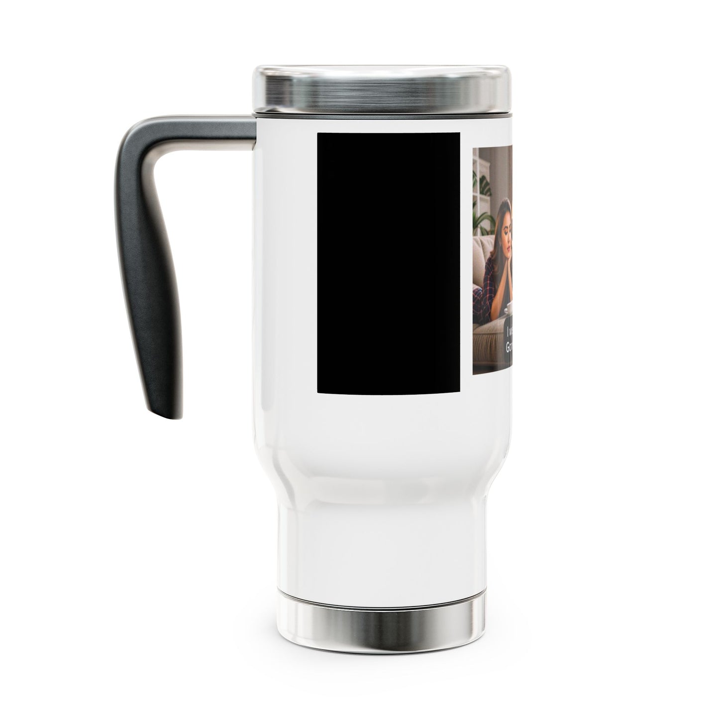 Stainless Steel Travel Mug with Handle, "I Wish He Was Gone Fishing!" | Funny Coffee Mug