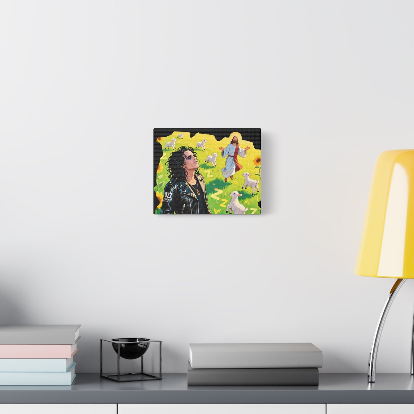 Canvas Wall Art with Vibrant Jesus and Sheep Design,