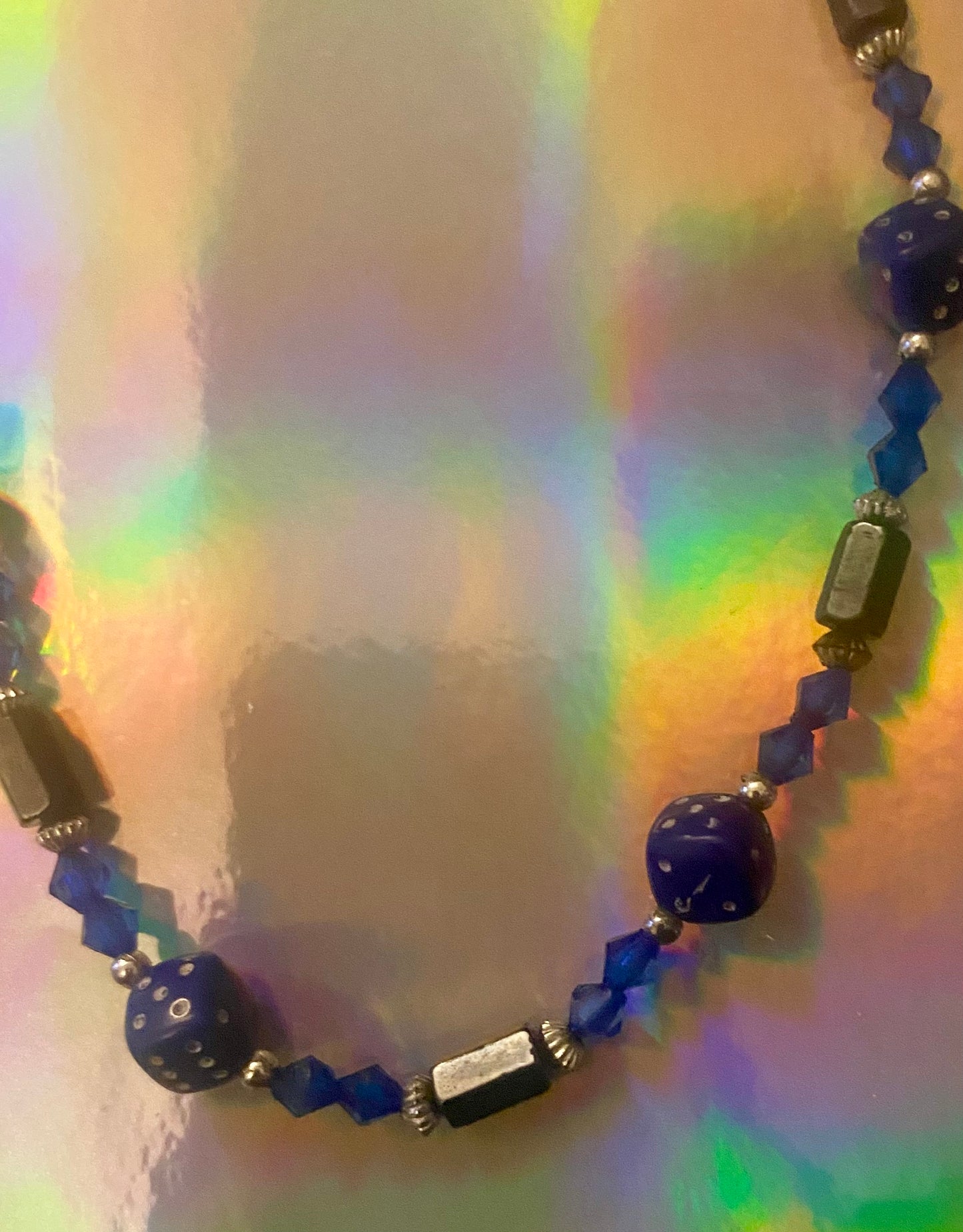 Dice Necklace. Blue, w/Magnet beads.