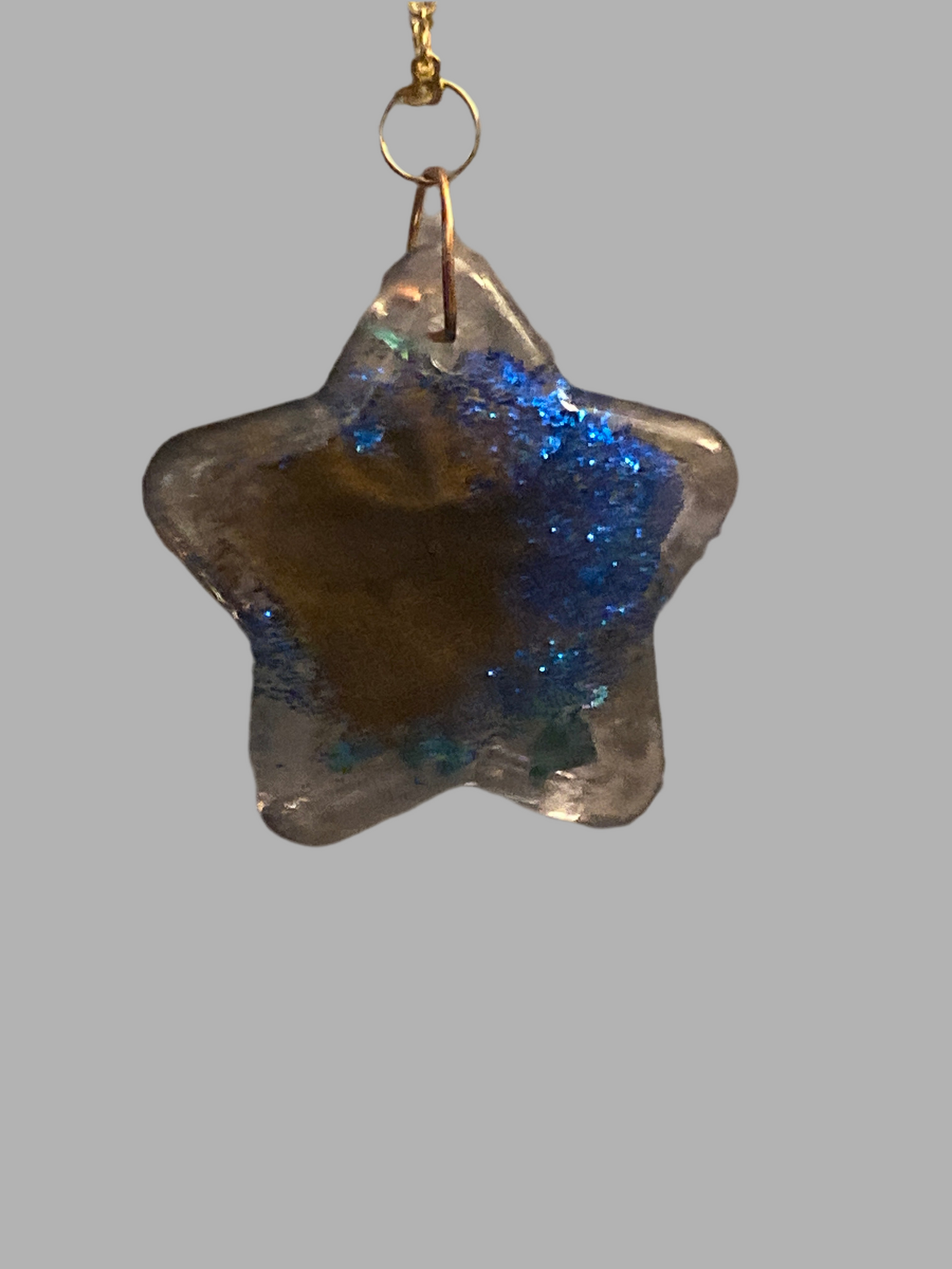 Bronze & Glittery Blue Star Pendant w/22K Gold Plated Chain ⭐️