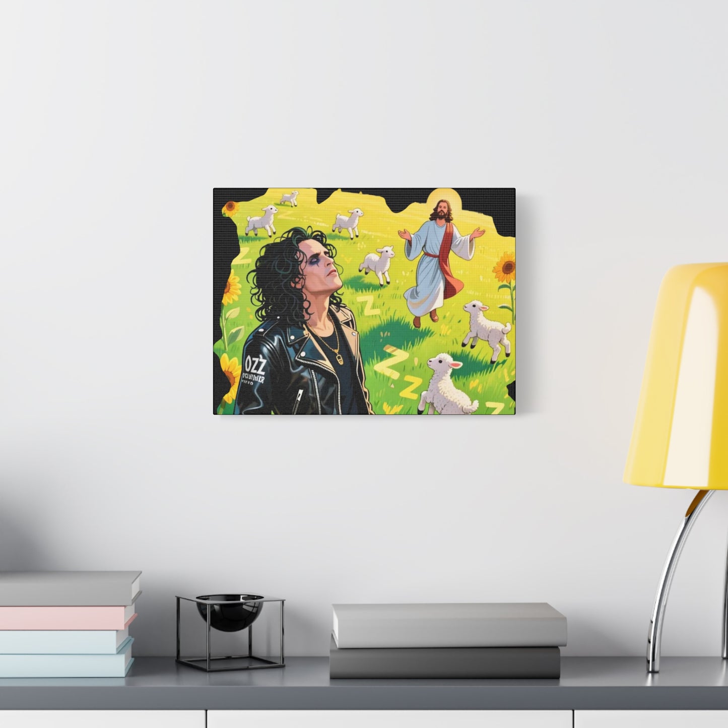 Canvas Wall Art with Vibrant Jesus and Sheep Design,
