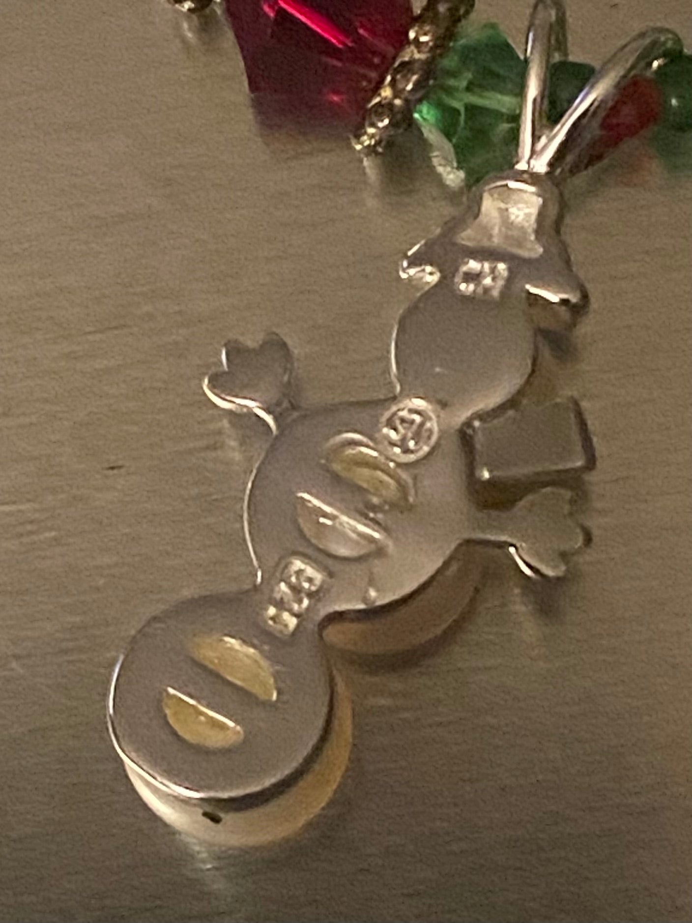 Snowman made of (3) Cultured Pearls, Sterling Silver (925), and Crystal Christmas Beads.