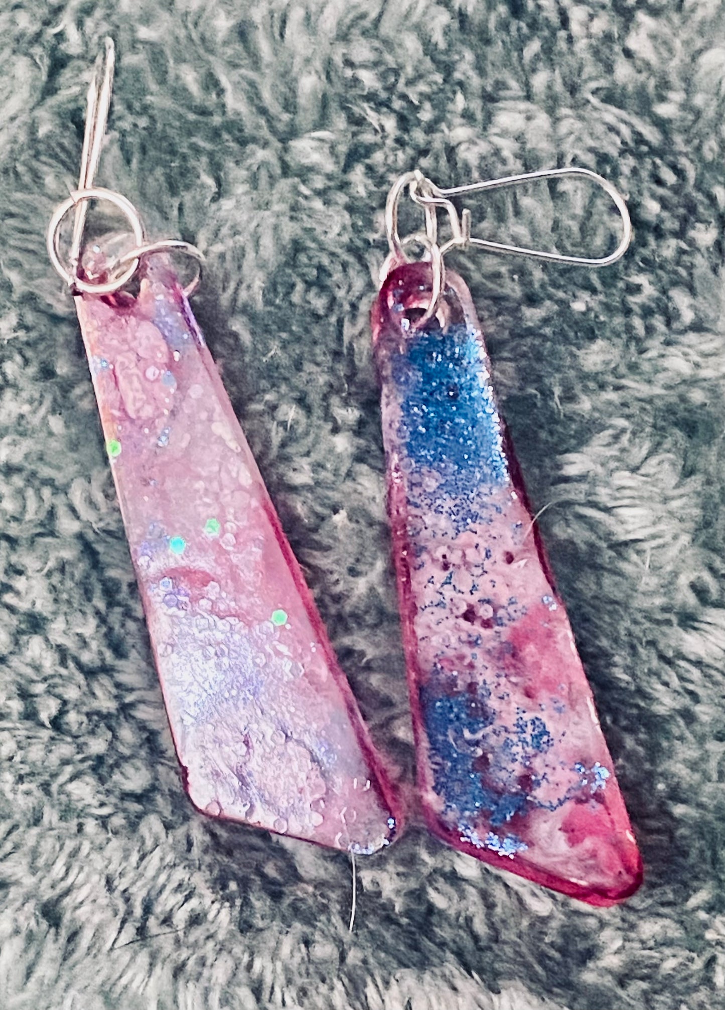 Silver-Plated Wired, Handmade Resin Earrings