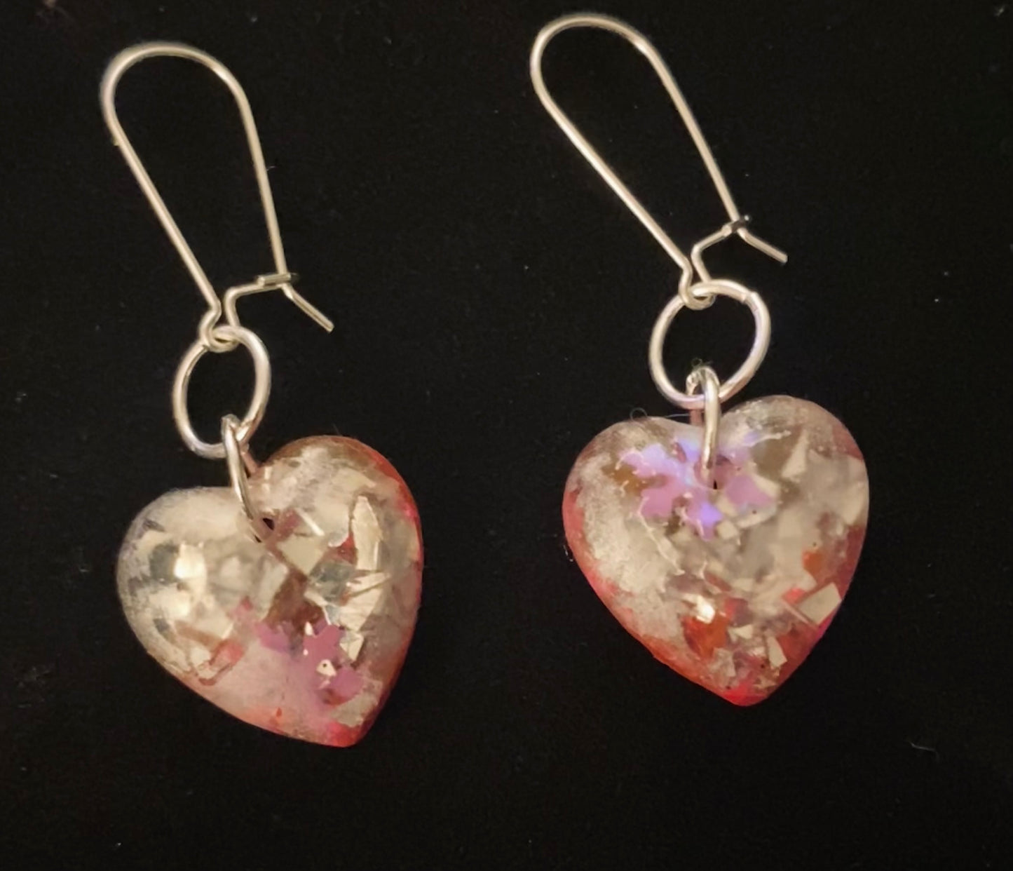 Handmade Resin Heart Wire Earrings w/Silver Plated Wires & Findings