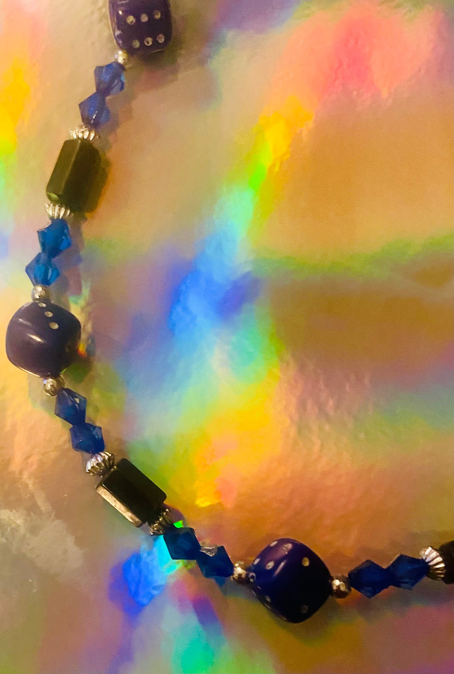 Dice Necklace. Blue, w/Magnet beads.
