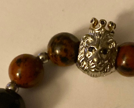 Kings Bracelet Lion Face & Tigers Eye Beads