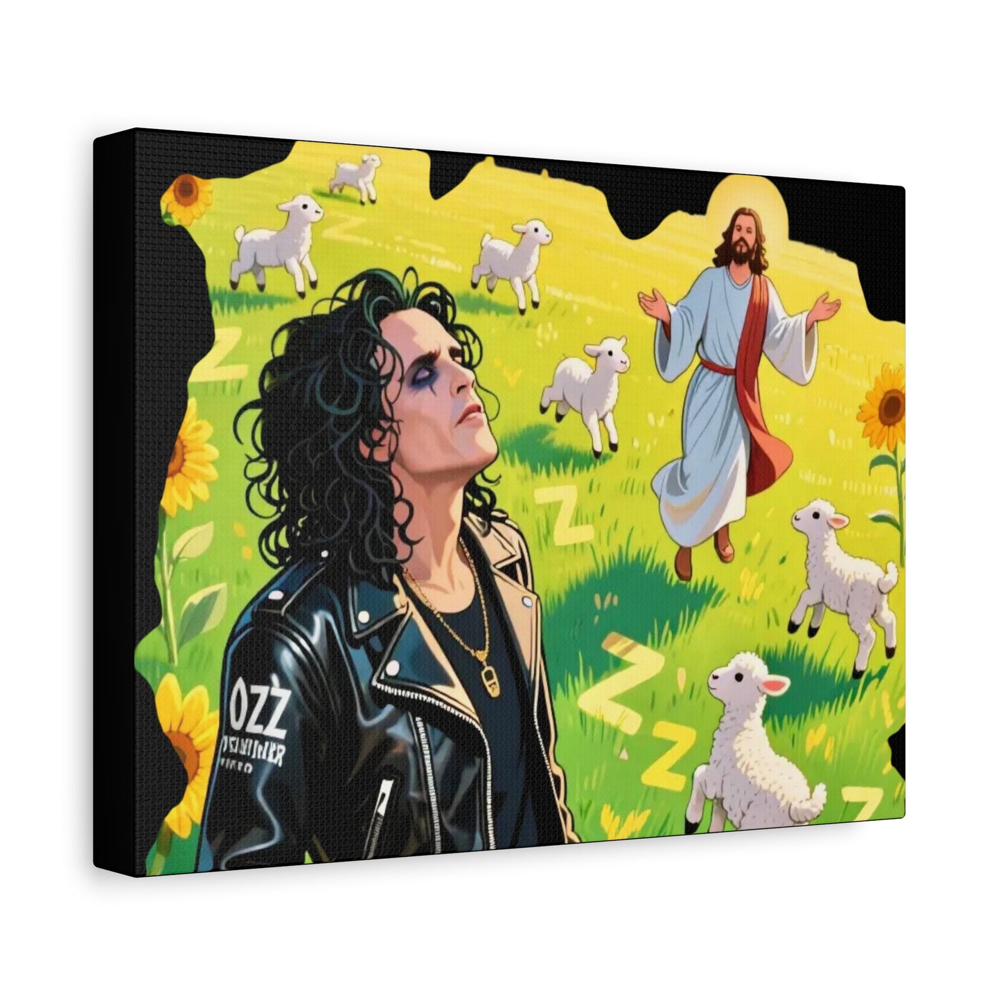 Canvas Wall Art with Vibrant Jesus and Sheep Design,