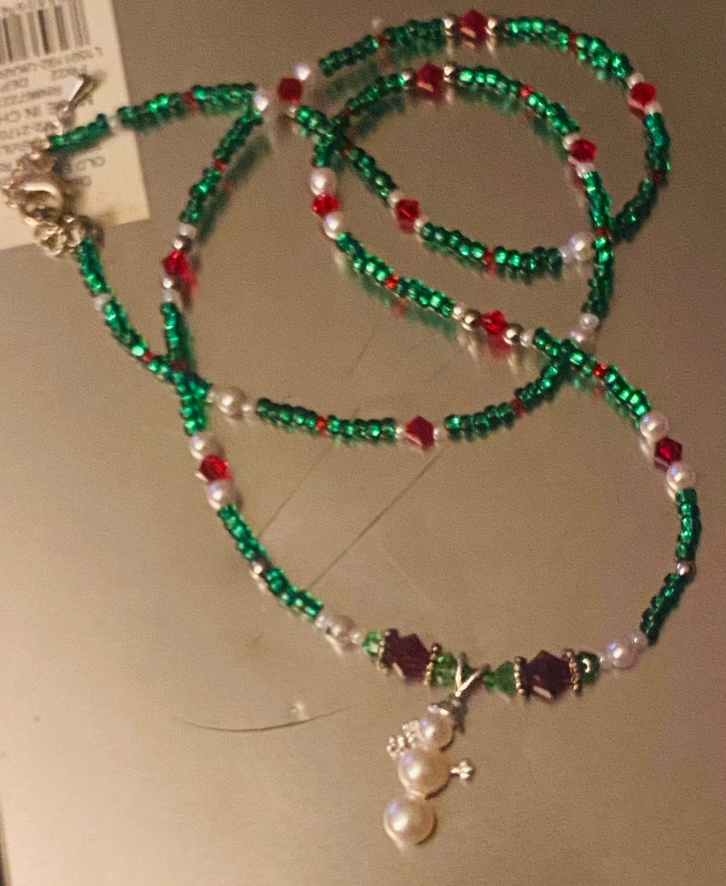 Snowman made of (3) Cultured Pearls, Sterling Silver (925), and Crystal Christmas Beads.