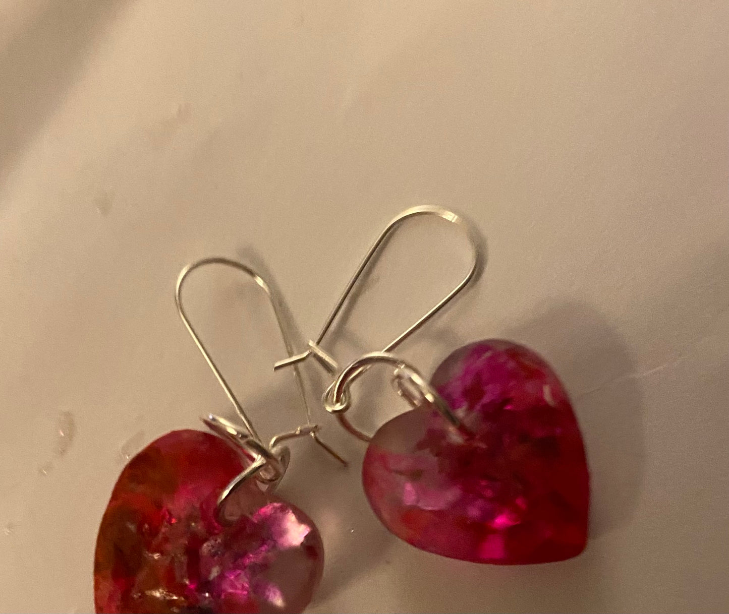 Handmade Resin Heart Wire Earrings w/Silver Plated Wires & Findings