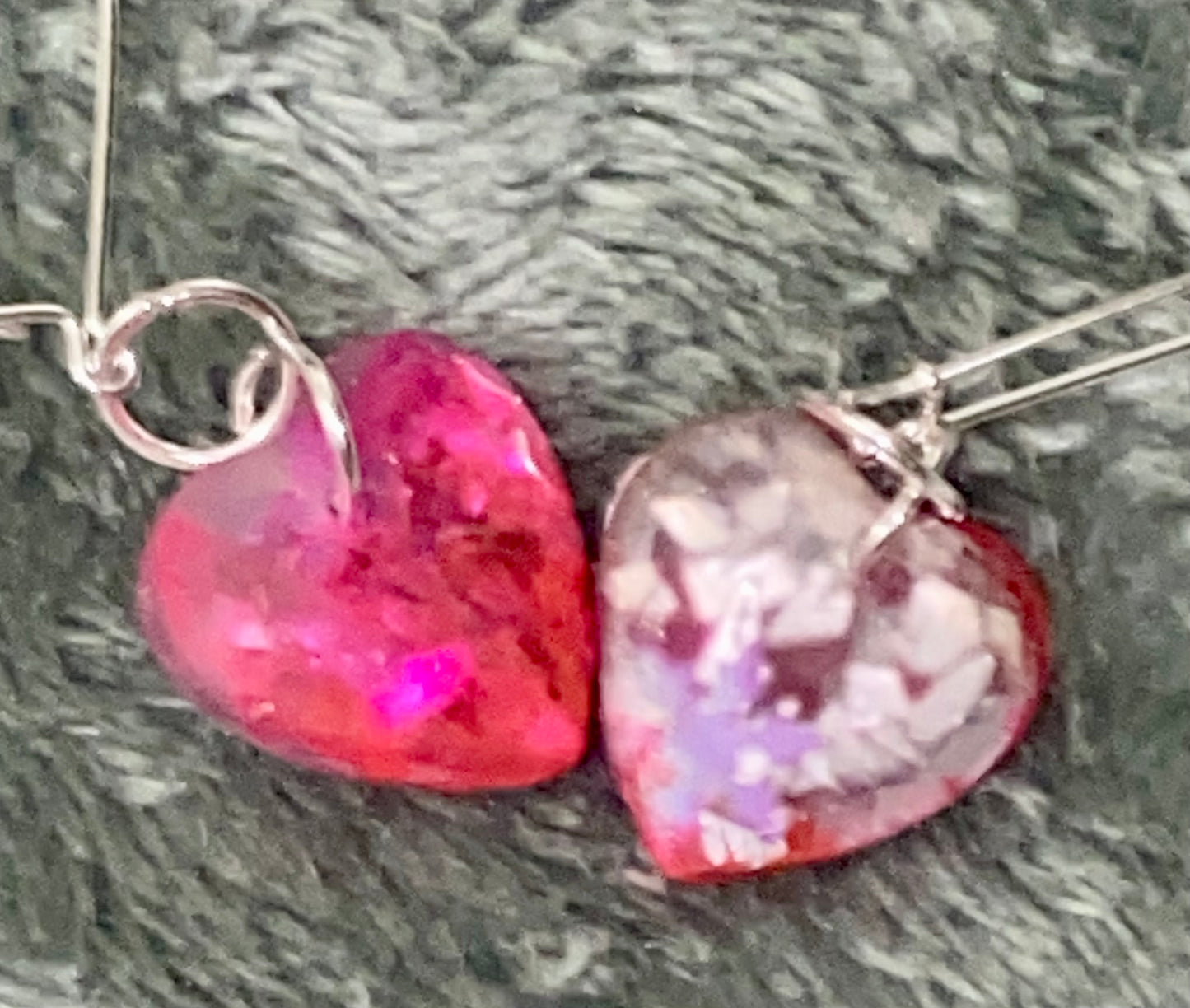 Handmade Resin Heart Wire Earrings w/Silver Plated Wires & Findings