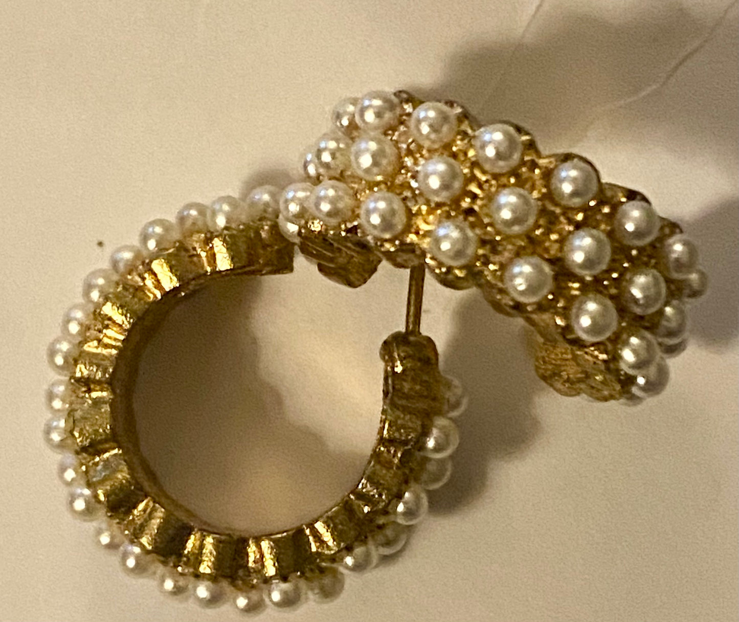 Vintage Faux Pearl gold-toned hoop earrings