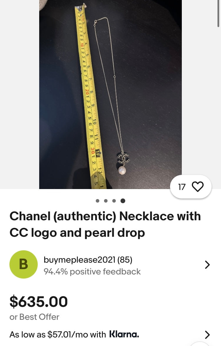 Authentic Chanel Pearl Logo Wave Black & Gold Necklace