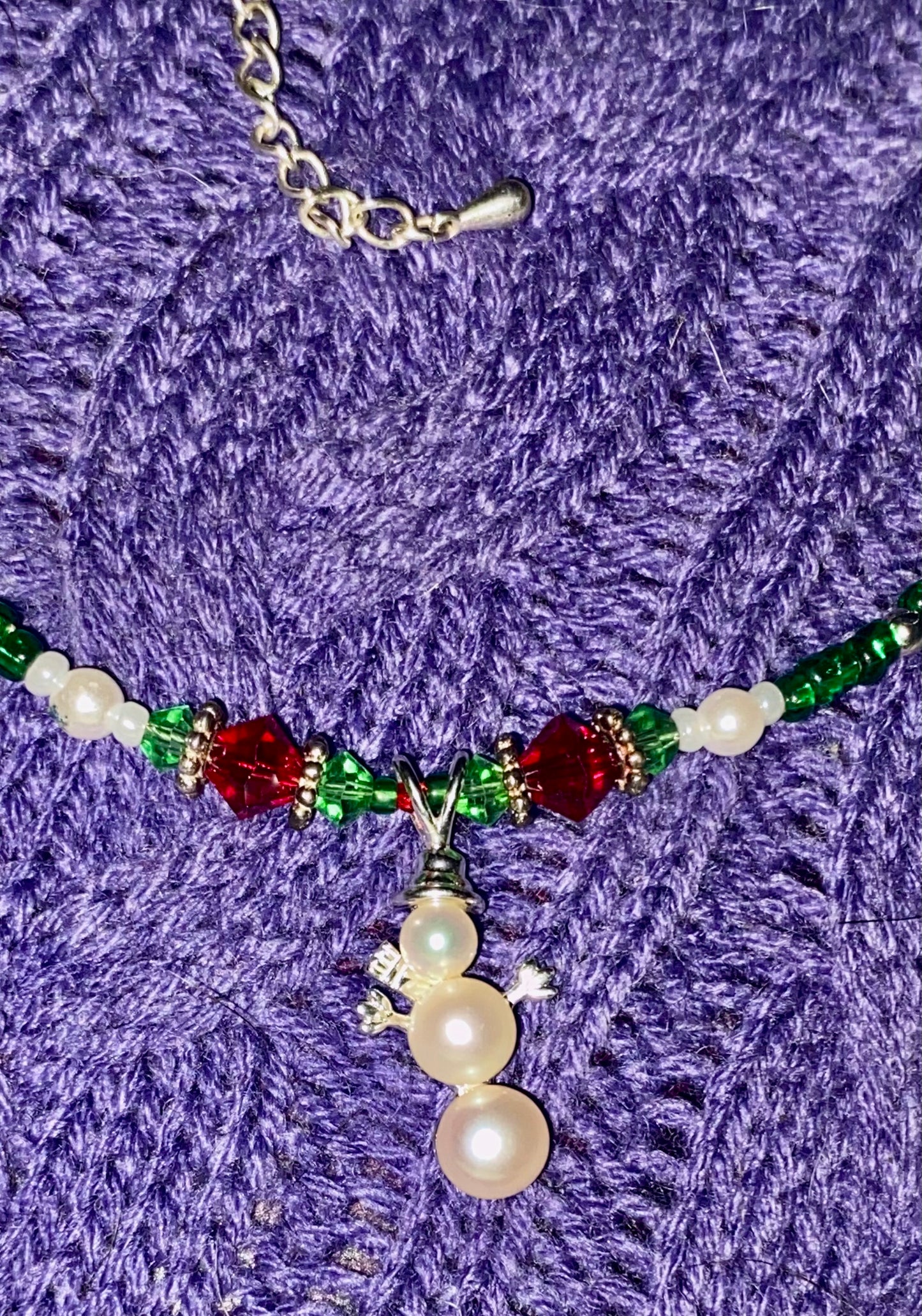 Snowman made of (3) Cultured Pearls, Sterling Silver (925), and Crystal Christmas Beads.