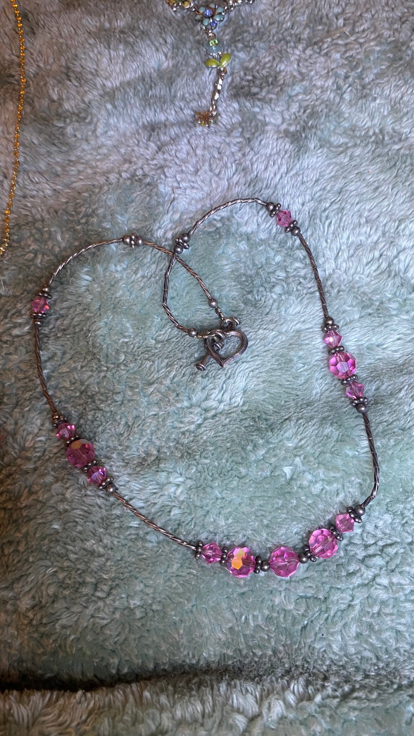 Vintage Pink Crystal Beaded Necklace.