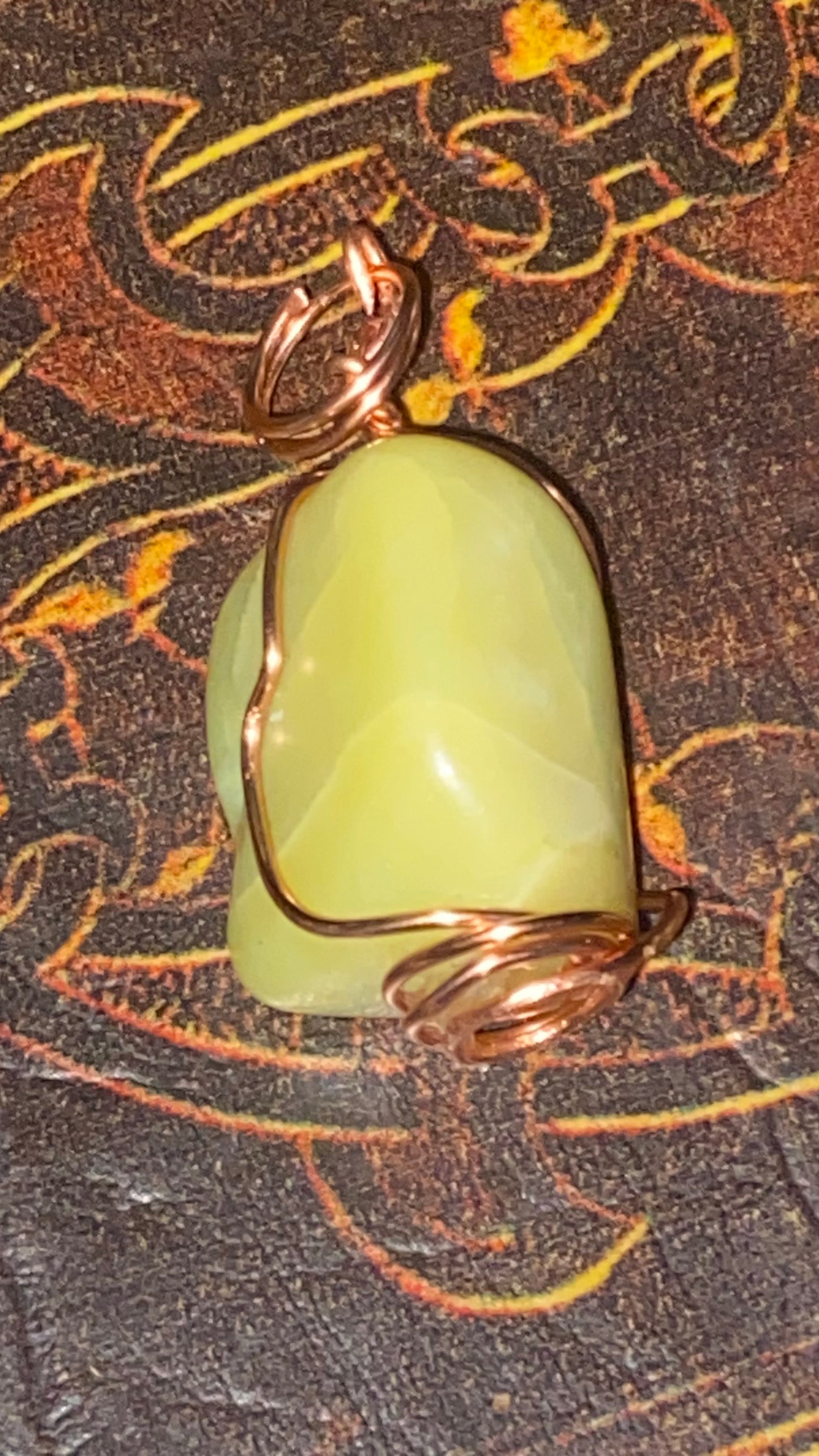 Copper wire wrapped Serpentine Gemstone necklace