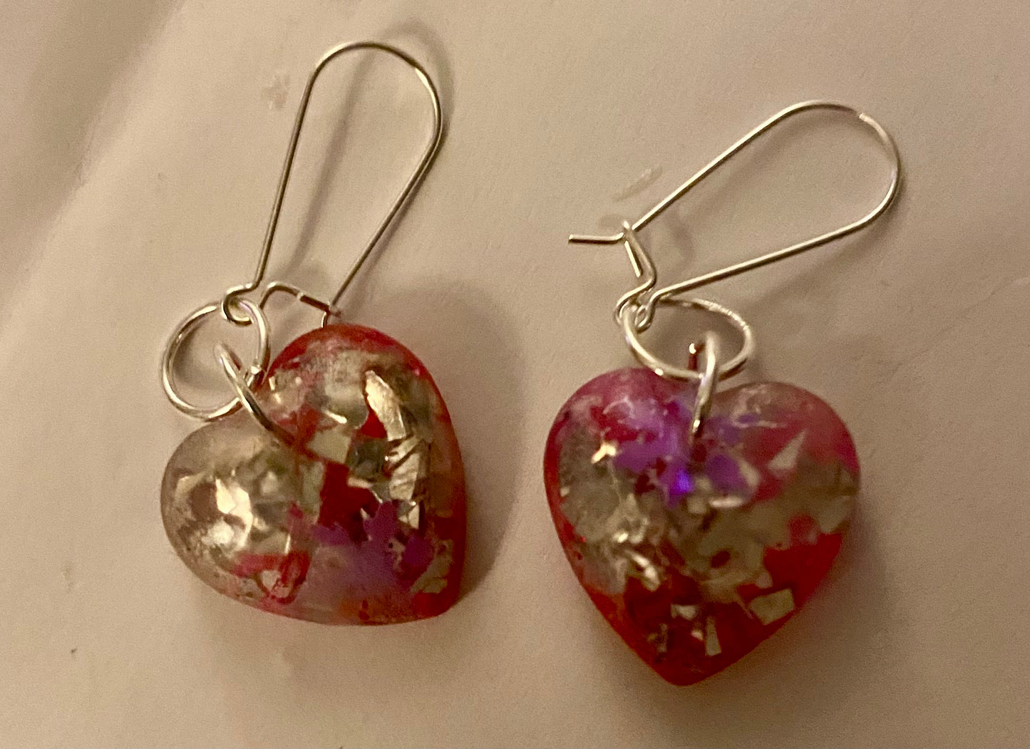 Handmade Resin Heart Wire Earrings w/Silver Plated Wires & Findings