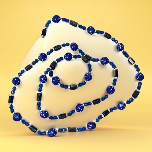 Dice Necklace. Blue, w/Magnet beads.