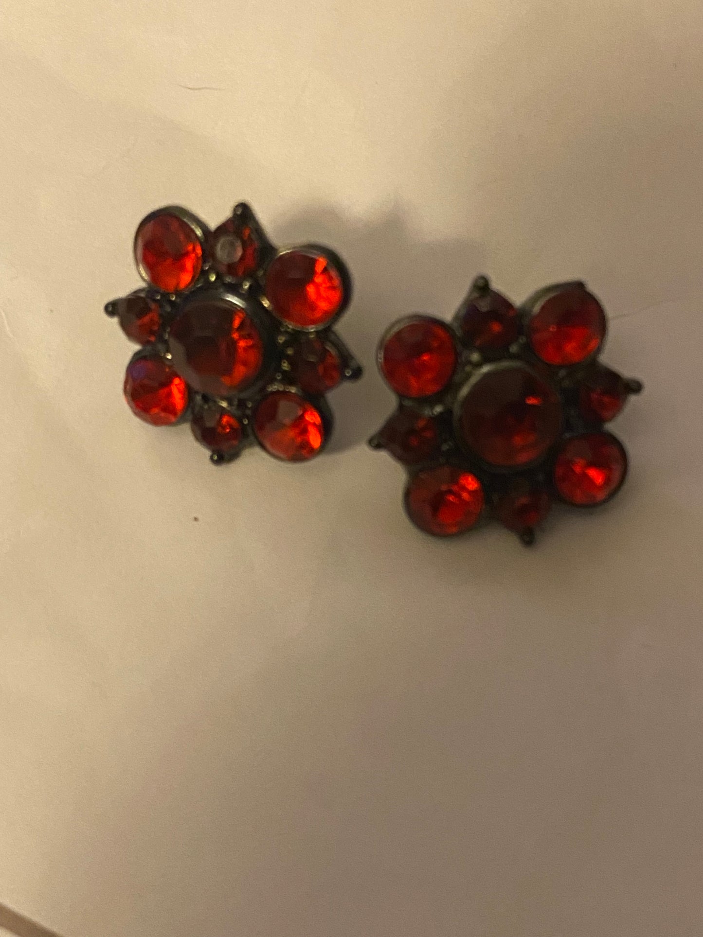 Red Metal & Glass Post Earrings