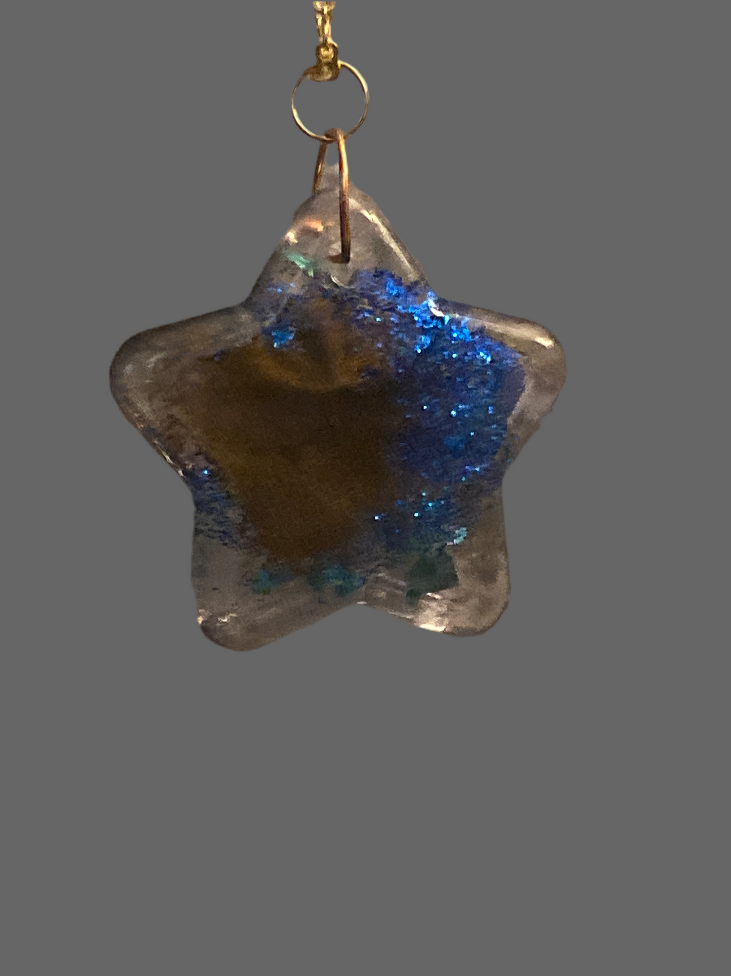 Bronze & Glittery Blue Star Pendant w/22K Gold Plated Chain ⭐️