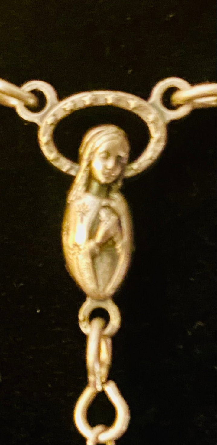 Vintage Sterling Silver, Malachite Jerusalem Rosary Necklace