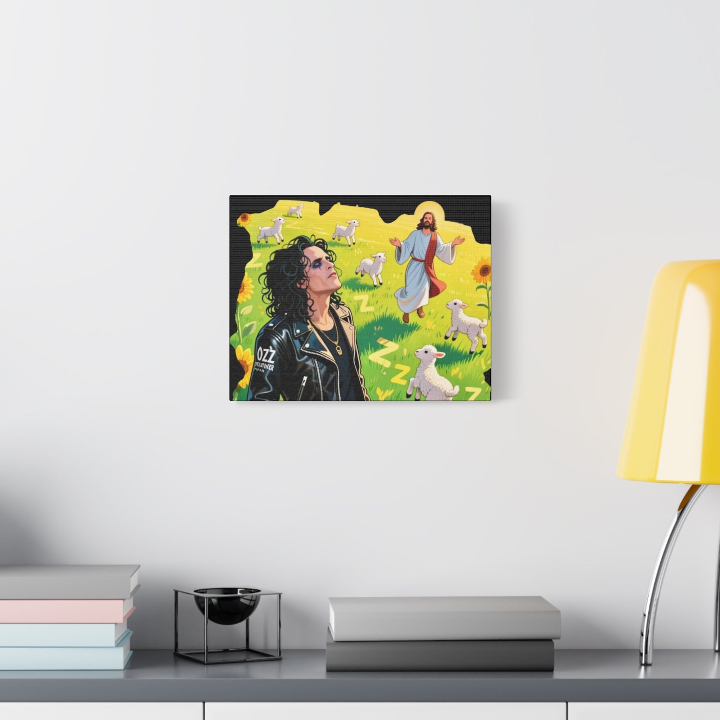 Canvas Wall Art with Vibrant Jesus and Sheep Design,