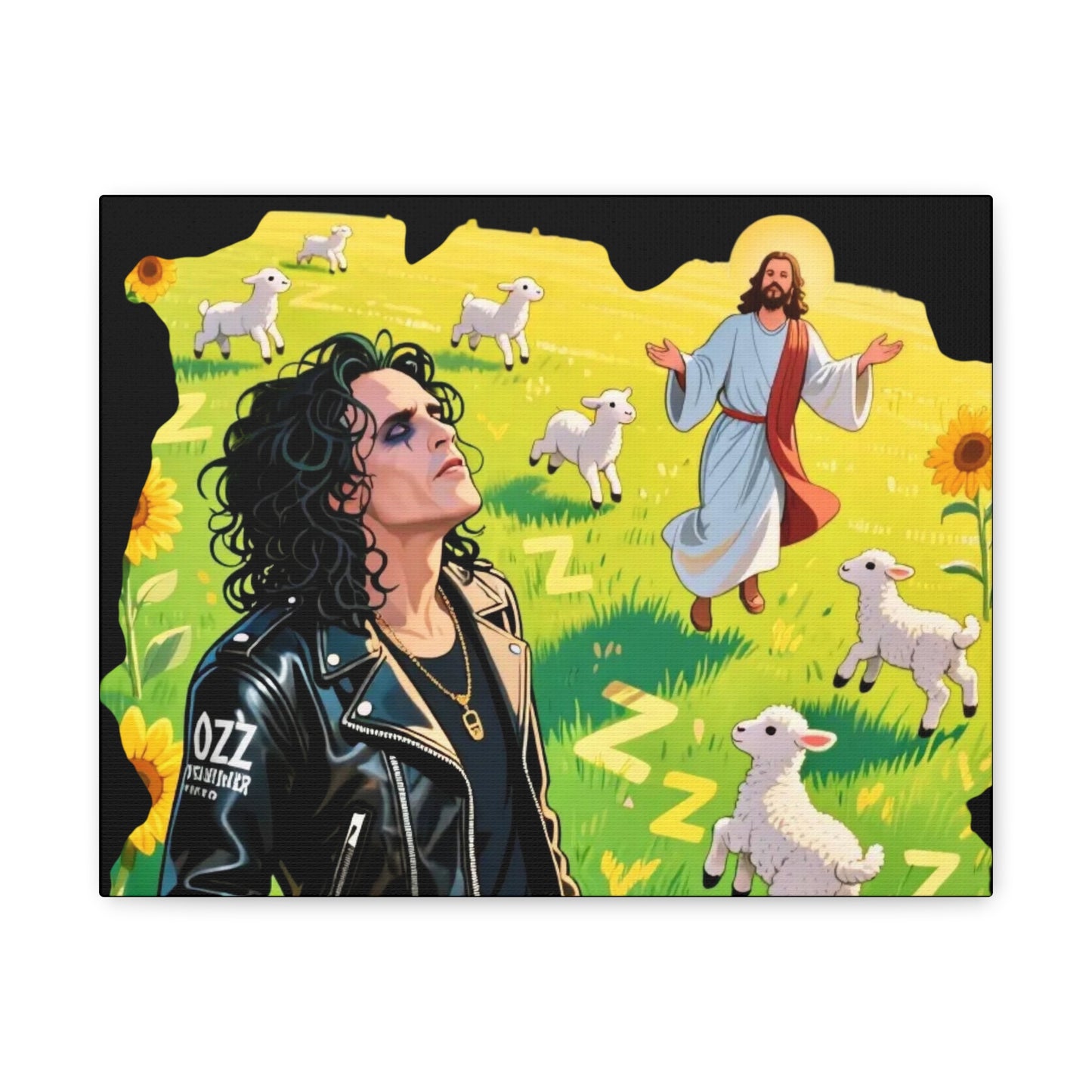 Canvas Wall Art with Vibrant Jesus and Sheep Design,