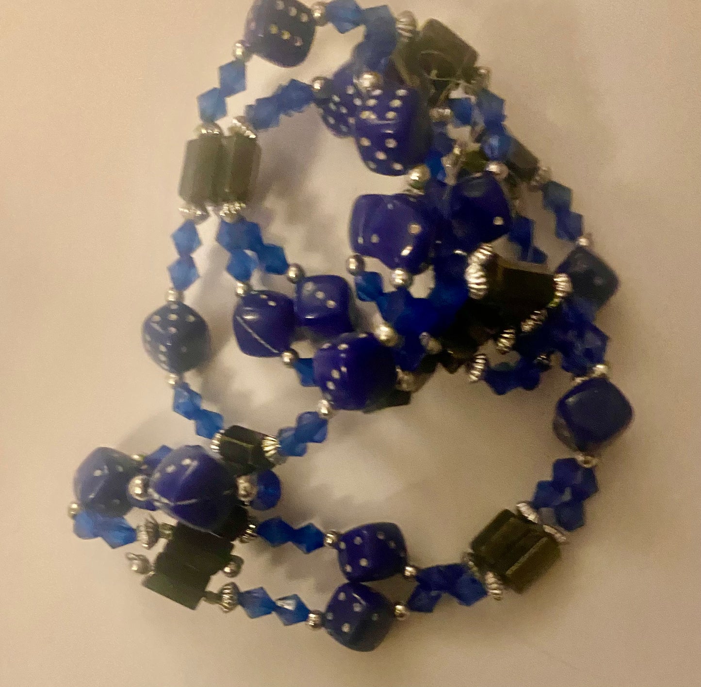 Dice Necklace. Blue, w/Magnet beads.