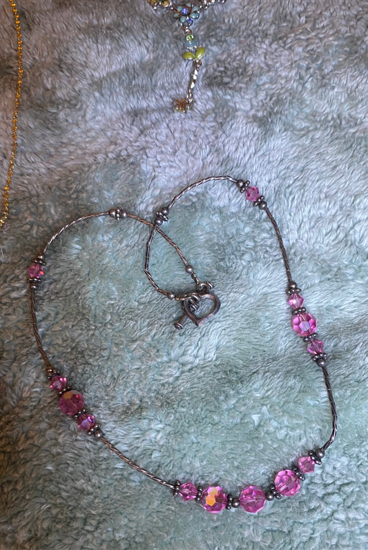 Vintage Pink Crystal Beaded Necklace.