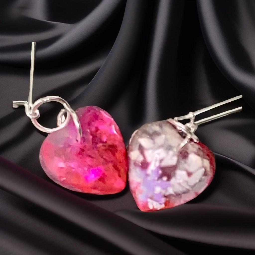 Handmade Resin Heart Wire Earrings w/Silver Plated Wires & Findings