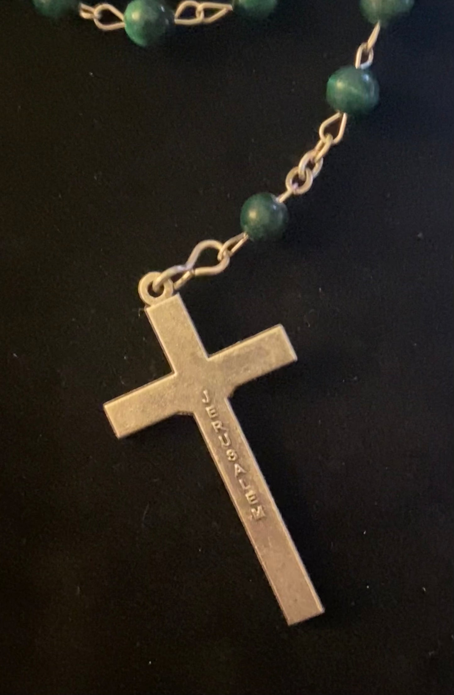 Vintage Sterling Silver, Malachite Jerusalem Rosary Necklace
