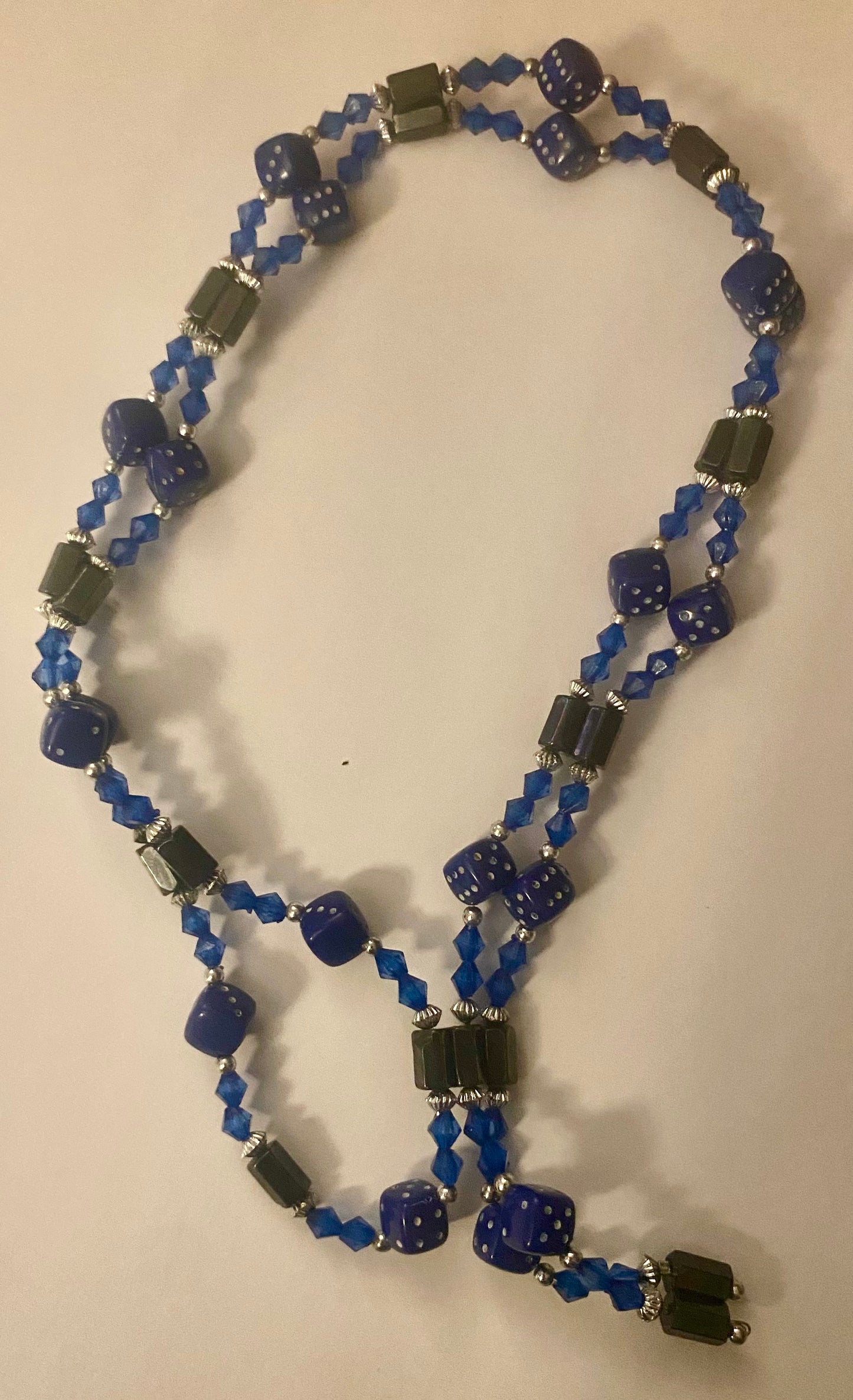 Dice Necklace. Blue, w/Magnet beads.