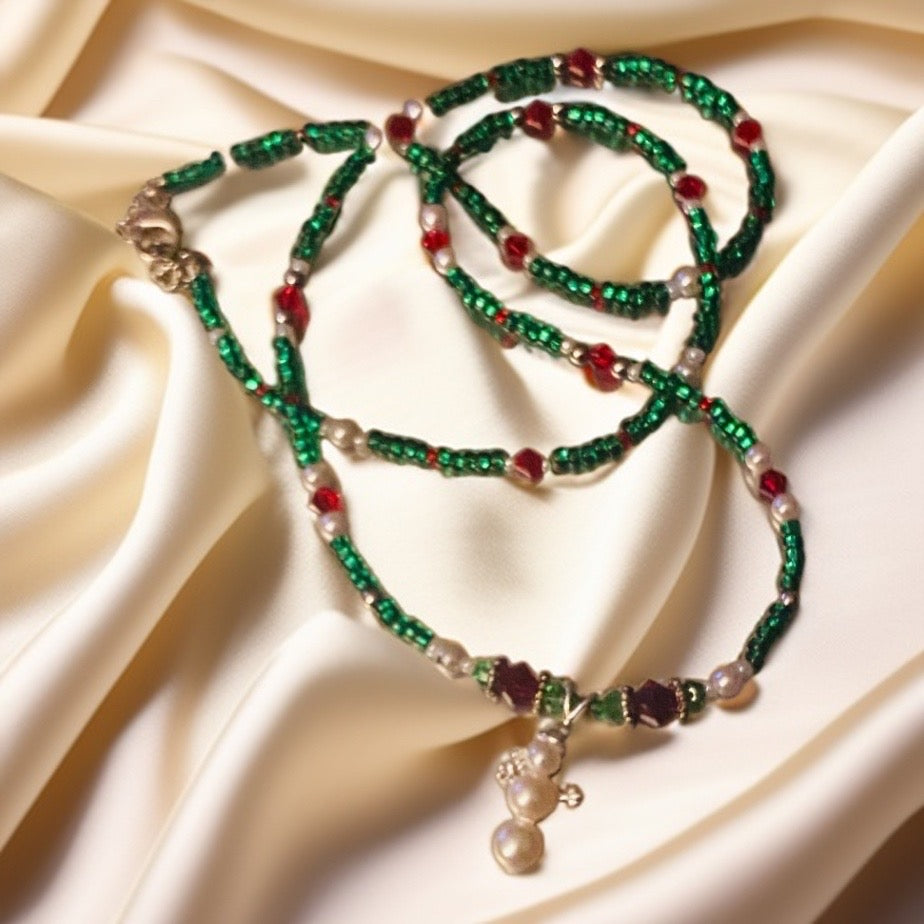Snowman made of (3) Cultured Pearls, Sterling Silver (925), and Crystal Christmas Beads.
