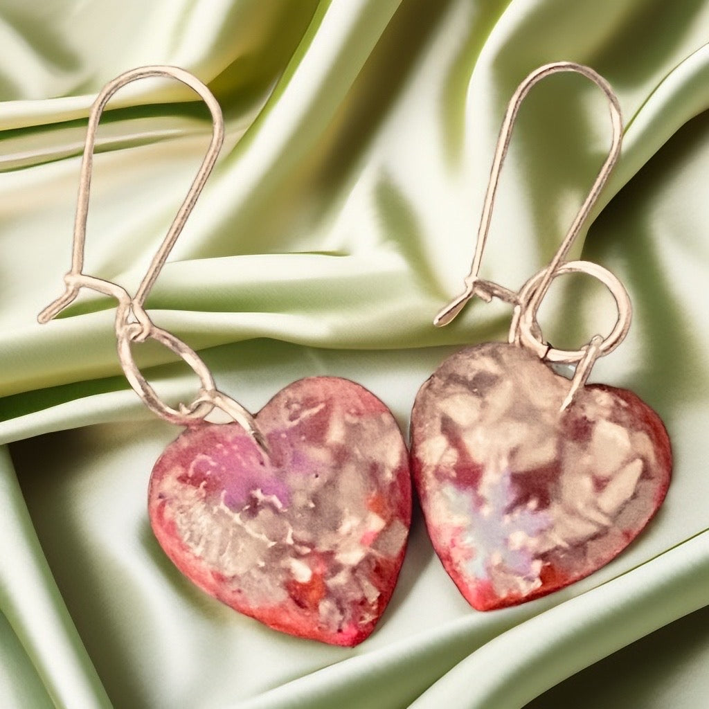 Handmade Resin Heart Wire Earrings w/Silver Plated Wires & Findings