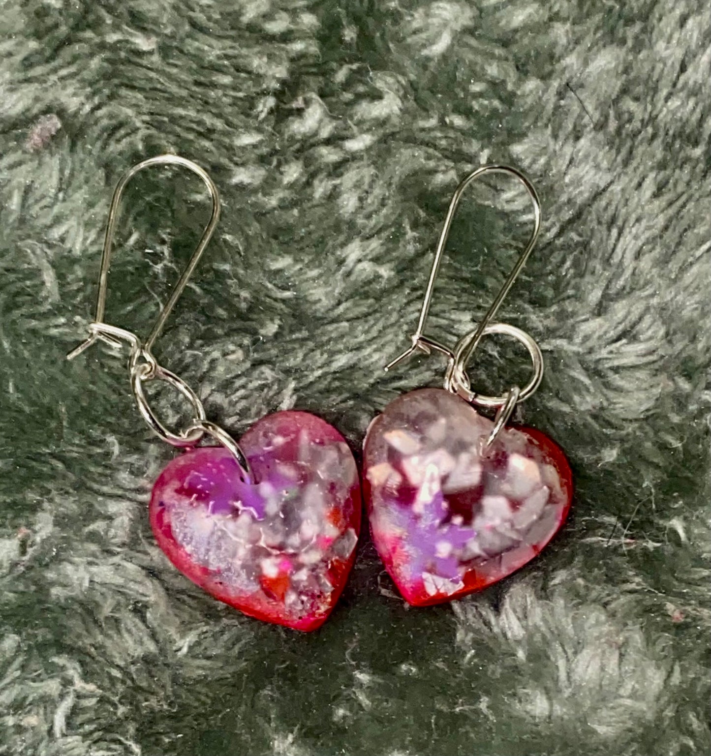 Handmade Resin Heart Wire Earrings w/Silver Plated Wires & Findings
