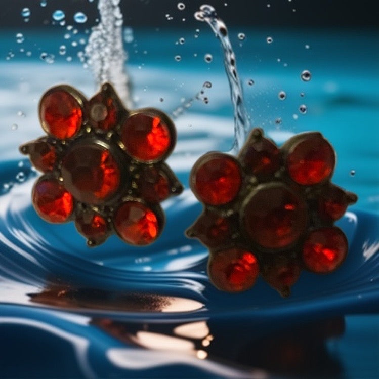 Red Metal & Glass Post Earrings