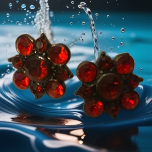 Red Metal & Glass Post Earrings