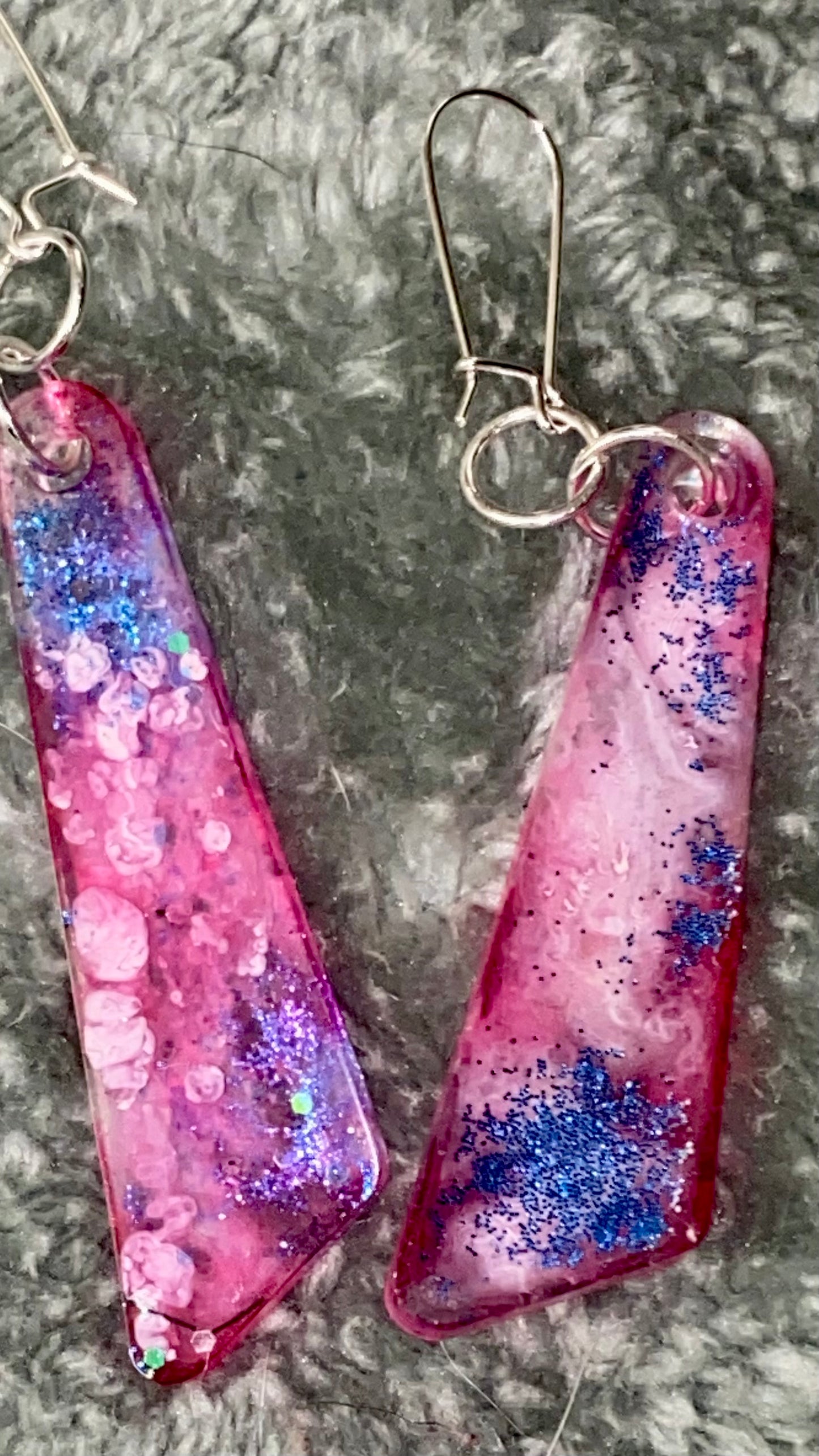 Silver-Plated Wired, Handmade Resin Earrings