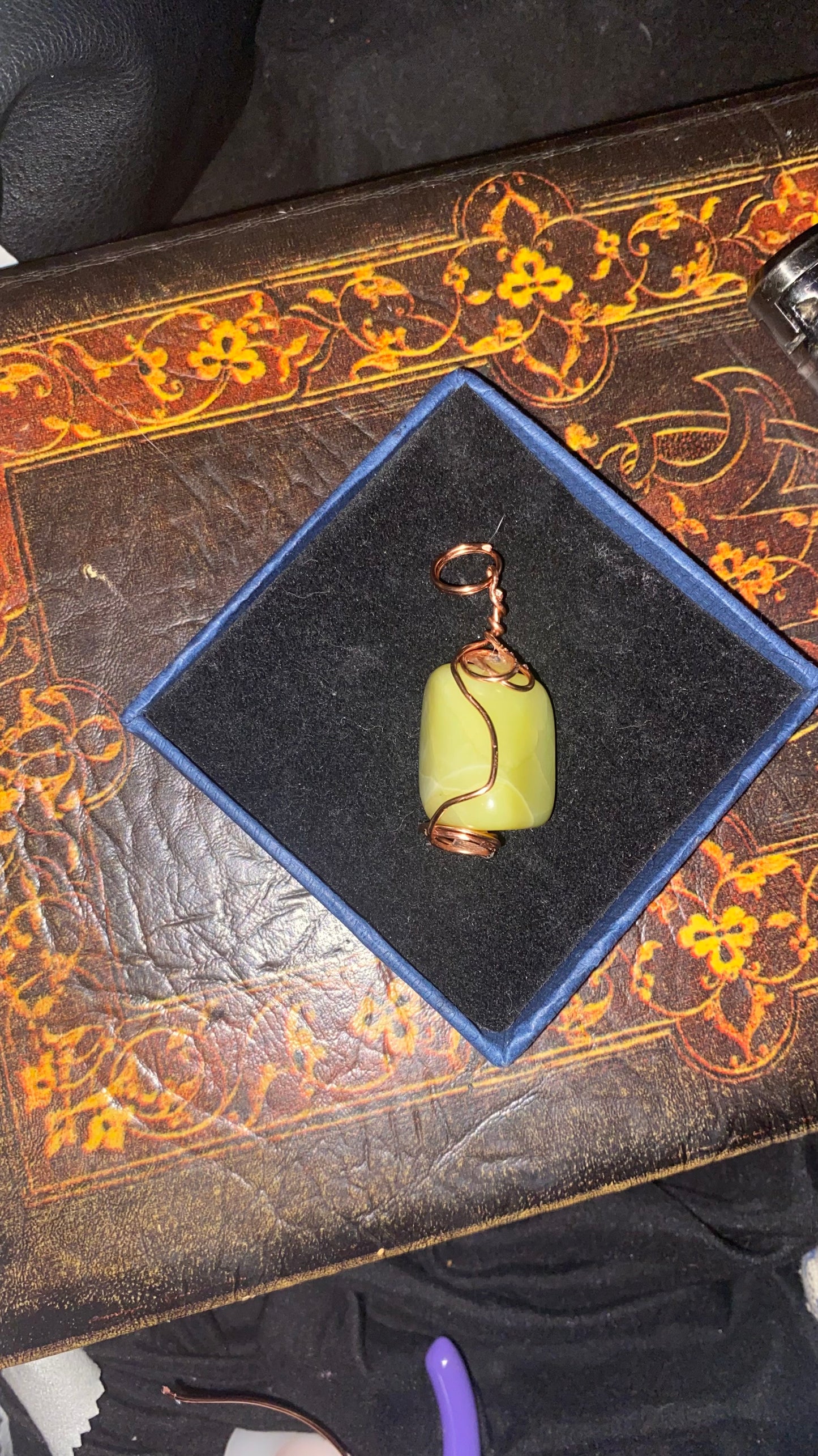 Copper wire wrapped Serpentine Gemstone necklace