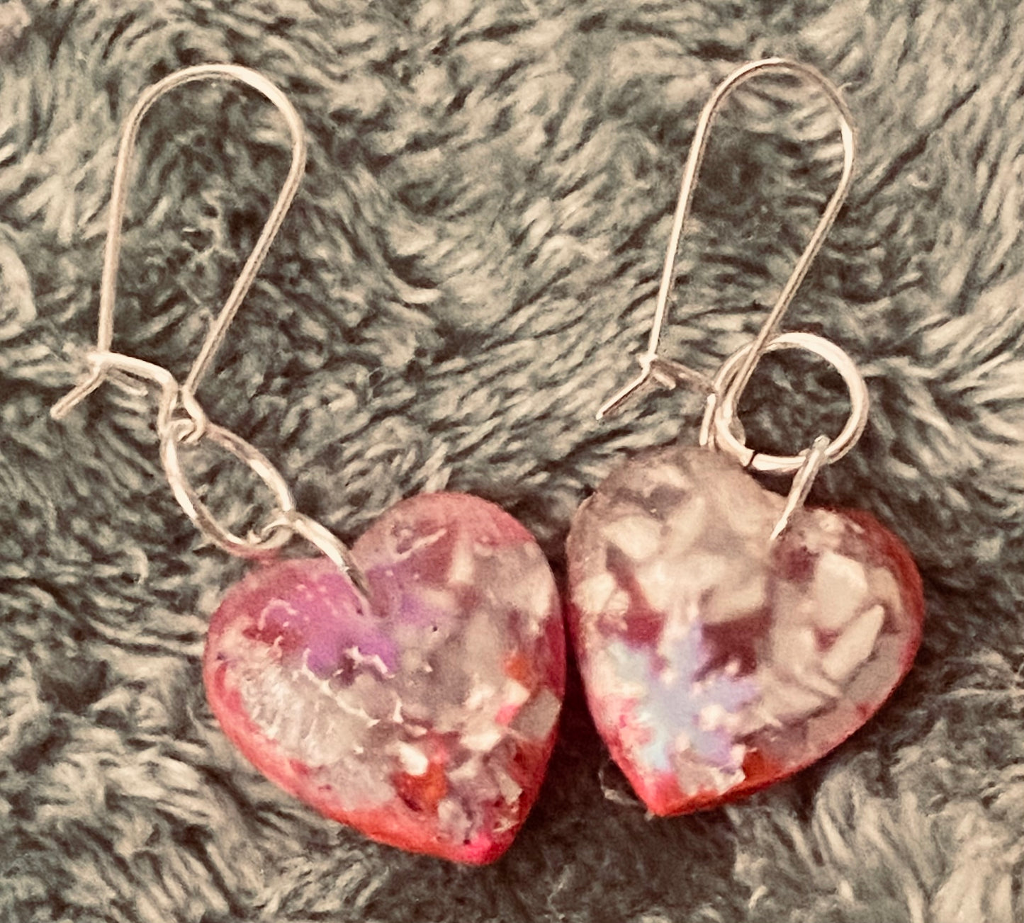 Handmade Resin Heart Wire Earrings w/Silver Plated Wires & Findings